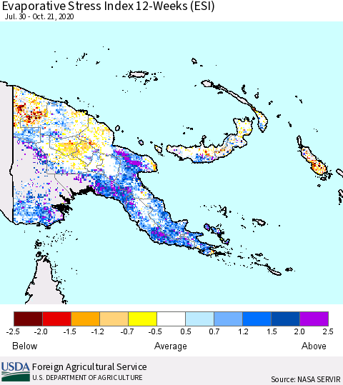 Papua New Guinea Evaporative Stress Index (ESI), 12-Weeks Thematic Map For 10/19/2020 - 10/25/2020