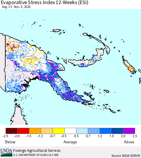 Papua New Guinea Evaporative Stress Index (ESI), 12-Weeks Thematic Map For 11/2/2020 - 11/8/2020