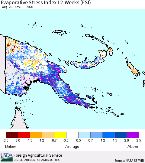 Papua New Guinea Evaporative Stress Index (ESI), 12-Weeks Thematic Map For 11/9/2020 - 11/15/2020