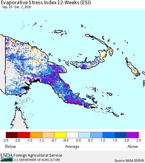 Papua New Guinea Evaporative Stress Index (ESI), 12-Weeks Thematic Map For 11/30/2020 - 12/6/2020