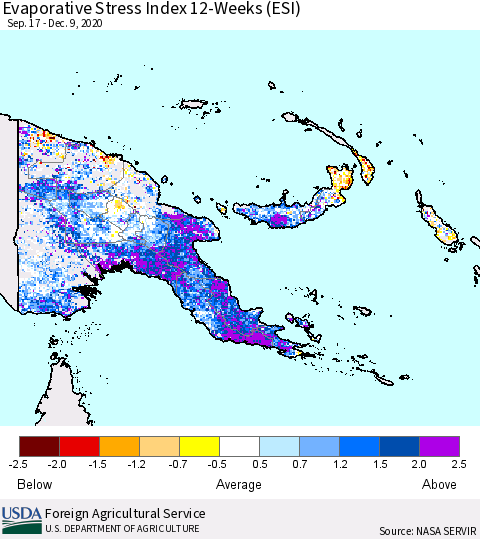 Papua New Guinea Evaporative Stress Index (ESI), 12-Weeks Thematic Map For 12/7/2020 - 12/13/2020