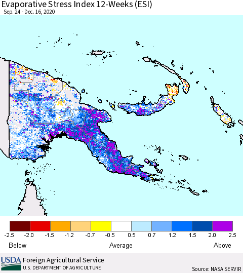 Papua New Guinea Evaporative Stress Index (ESI), 12-Weeks Thematic Map For 12/14/2020 - 12/20/2020