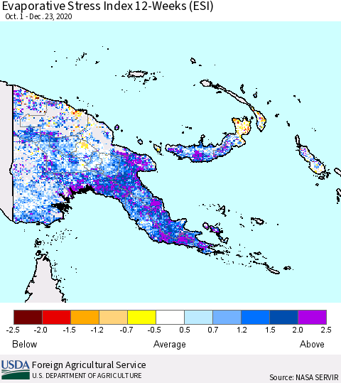 Papua New Guinea Evaporative Stress Index (ESI), 12-Weeks Thematic Map For 12/21/2020 - 12/27/2020
