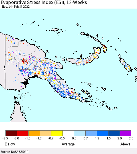 Papua New Guinea Evaporative Stress Index (ESI), 12-Weeks Thematic Map For 1/31/2022 - 2/6/2022