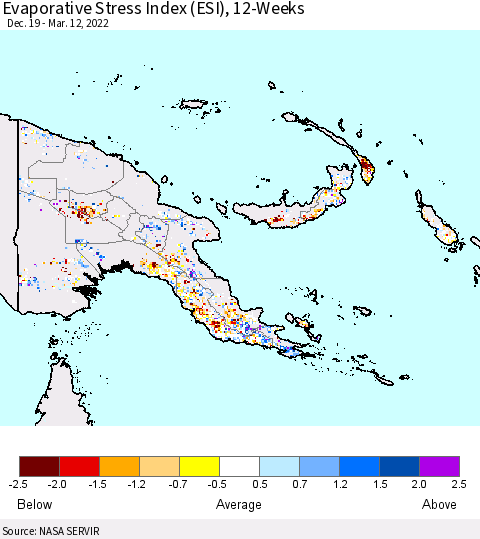Papua New Guinea Evaporative Stress Index (ESI), 12-Weeks Thematic Map For 3/7/2022 - 3/13/2022