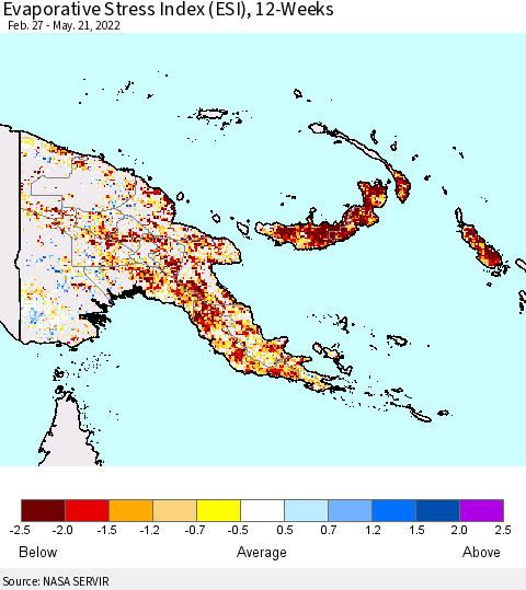 Papua New Guinea Evaporative Stress Index (ESI), 12-Weeks Thematic Map For 5/16/2022 - 5/22/2022