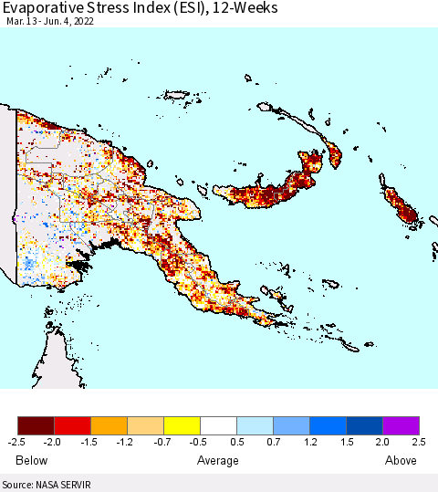 Papua New Guinea Evaporative Stress Index (ESI), 12-Weeks Thematic Map For 5/30/2022 - 6/5/2022