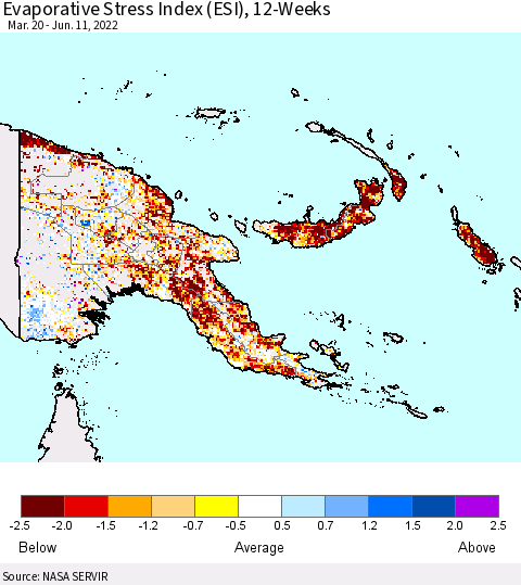 Papua New Guinea Evaporative Stress Index (ESI), 12-Weeks Thematic Map For 6/6/2022 - 6/12/2022