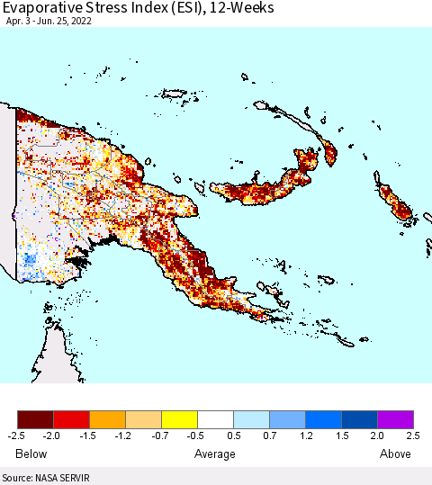 Papua New Guinea Evaporative Stress Index (ESI), 12-Weeks Thematic Map For 6/20/2022 - 6/26/2022