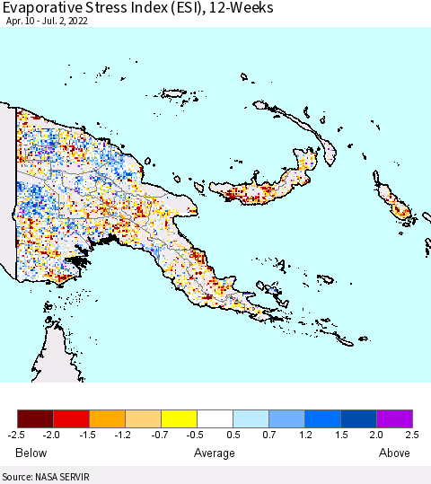 Papua New Guinea Evaporative Stress Index (ESI), 12-Weeks Thematic Map For 6/27/2022 - 7/3/2022