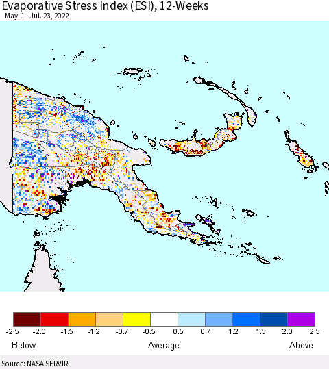 Papua New Guinea Evaporative Stress Index (ESI), 12-Weeks Thematic Map For 7/18/2022 - 7/24/2022