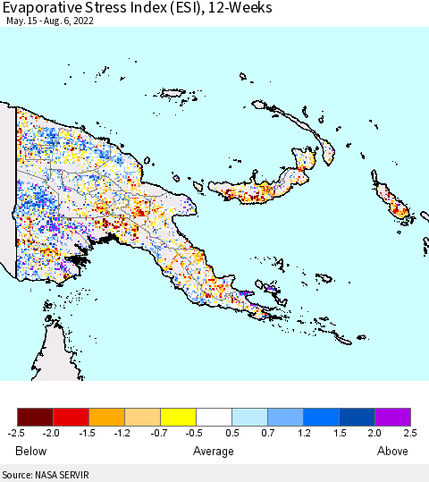 Papua New Guinea Evaporative Stress Index (ESI), 12-Weeks Thematic Map For 8/1/2022 - 8/7/2022