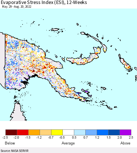 Papua New Guinea Evaporative Stress Index (ESI), 12-Weeks Thematic Map For 8/15/2022 - 8/21/2022