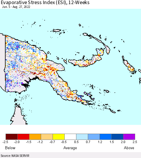 Papua New Guinea Evaporative Stress Index (ESI), 12-Weeks Thematic Map For 8/22/2022 - 8/28/2022