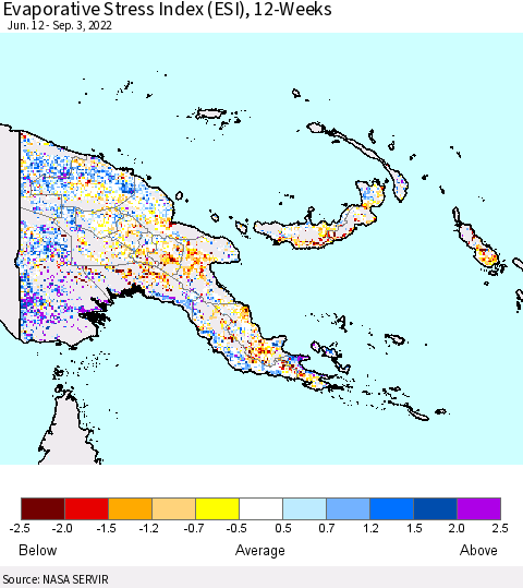 Papua New Guinea Evaporative Stress Index (ESI), 12-Weeks Thematic Map For 8/29/2022 - 9/4/2022