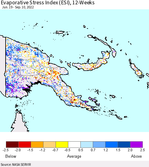 Papua New Guinea Evaporative Stress Index (ESI), 12-Weeks Thematic Map For 9/5/2022 - 9/11/2022