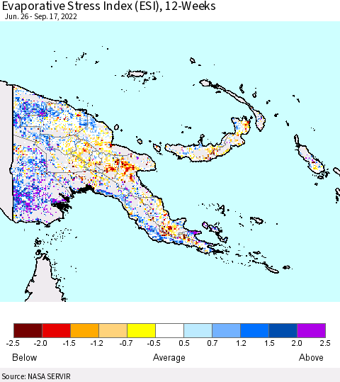 Papua New Guinea Evaporative Stress Index (ESI), 12-Weeks Thematic Map For 9/12/2022 - 9/18/2022
