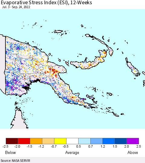 Papua New Guinea Evaporative Stress Index (ESI), 12-Weeks Thematic Map For 9/19/2022 - 9/25/2022