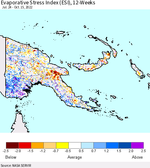 Papua New Guinea Evaporative Stress Index (ESI), 12-Weeks Thematic Map For 10/10/2022 - 10/16/2022