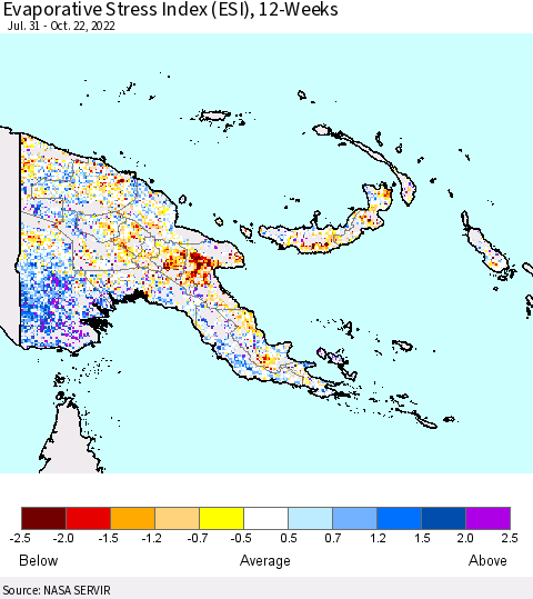 Papua New Guinea Evaporative Stress Index (ESI), 12-Weeks Thematic Map For 10/17/2022 - 10/23/2022