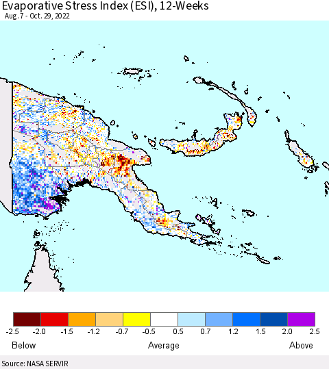 Papua New Guinea Evaporative Stress Index (ESI), 12-Weeks Thematic Map For 10/24/2022 - 10/30/2022
