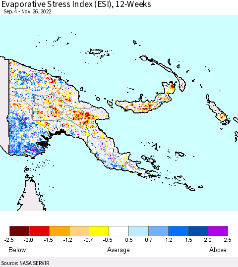 Papua New Guinea Evaporative Stress Index (ESI), 12-Weeks Thematic Map For 11/21/2022 - 11/27/2022