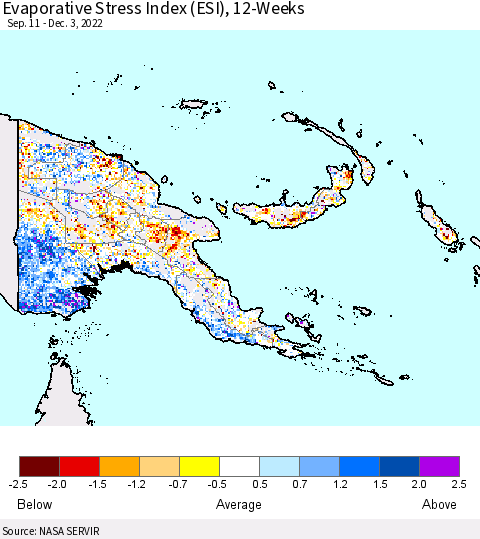 Papua New Guinea Evaporative Stress Index (ESI), 12-Weeks Thematic Map For 11/28/2022 - 12/4/2022
