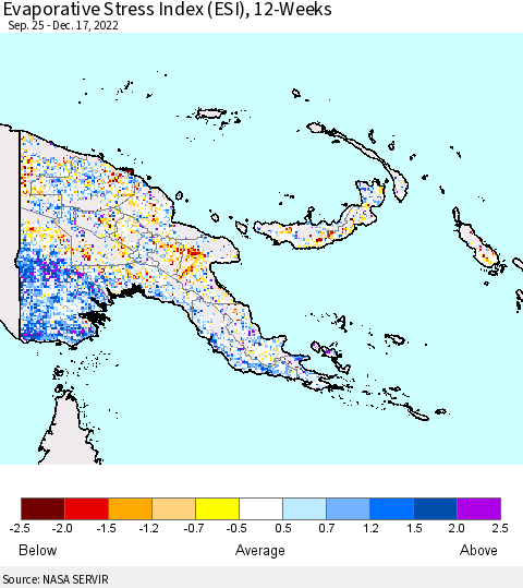 Papua New Guinea Evaporative Stress Index (ESI), 12-Weeks Thematic Map For 12/12/2022 - 12/18/2022