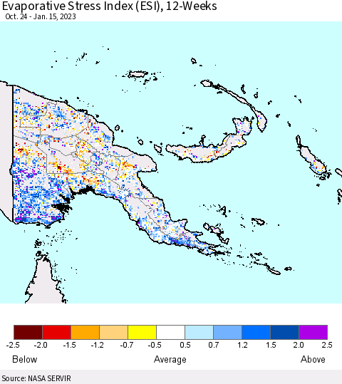 Papua New Guinea Evaporative Stress Index (ESI), 12-Weeks Thematic Map For 1/9/2023 - 1/15/2023