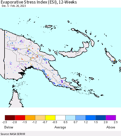 Papua New Guinea Evaporative Stress Index (ESI), 12-Weeks Thematic Map For 2/20/2023 - 2/26/2023