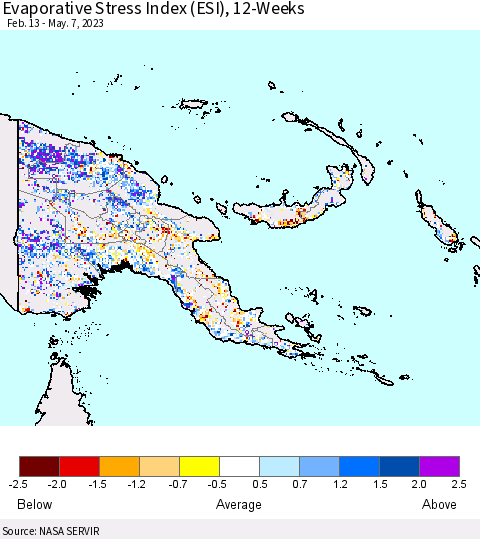 Papua New Guinea Evaporative Stress Index (ESI), 12-Weeks Thematic Map For 5/1/2023 - 5/7/2023