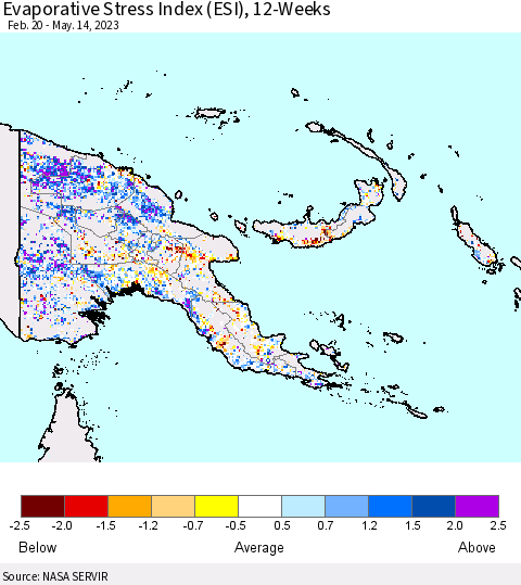 Papua New Guinea Evaporative Stress Index (ESI), 12-Weeks Thematic Map For 5/8/2023 - 5/14/2023