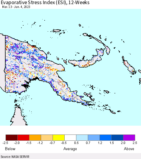 Papua New Guinea Evaporative Stress Index (ESI), 12-Weeks Thematic Map For 5/29/2023 - 6/4/2023