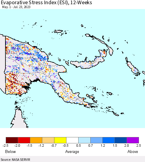 Papua New Guinea Evaporative Stress Index (ESI), 12-Weeks Thematic Map For 7/17/2023 - 7/23/2023