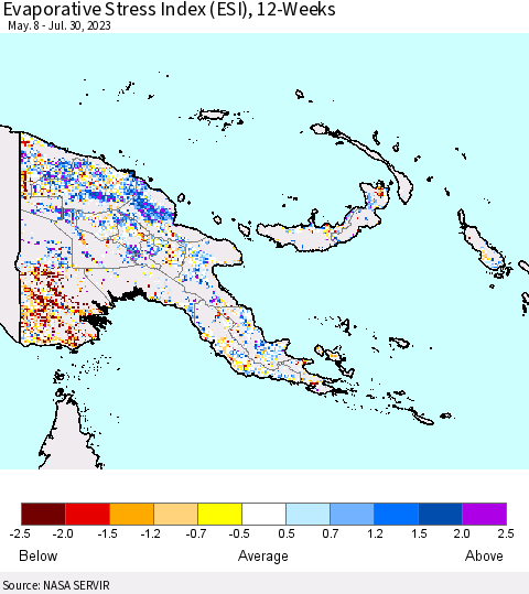 Papua New Guinea Evaporative Stress Index (ESI), 12-Weeks Thematic Map For 7/24/2023 - 7/30/2023