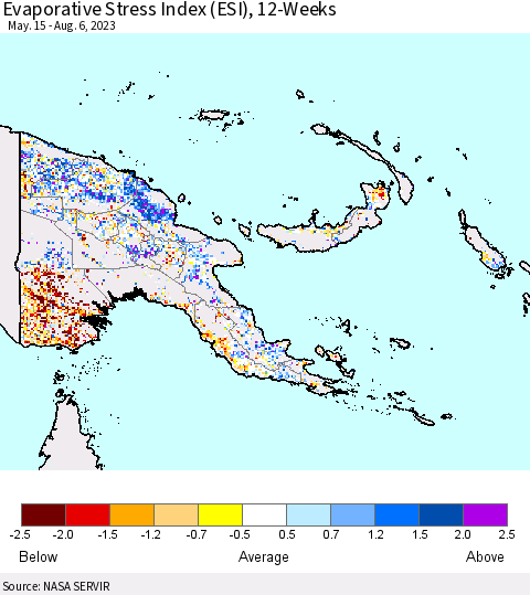 Papua New Guinea Evaporative Stress Index (ESI), 12-Weeks Thematic Map For 7/31/2023 - 8/6/2023