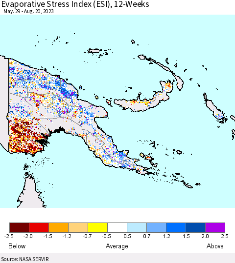 Papua New Guinea Evaporative Stress Index (ESI), 12-Weeks Thematic Map For 8/14/2023 - 8/20/2023
