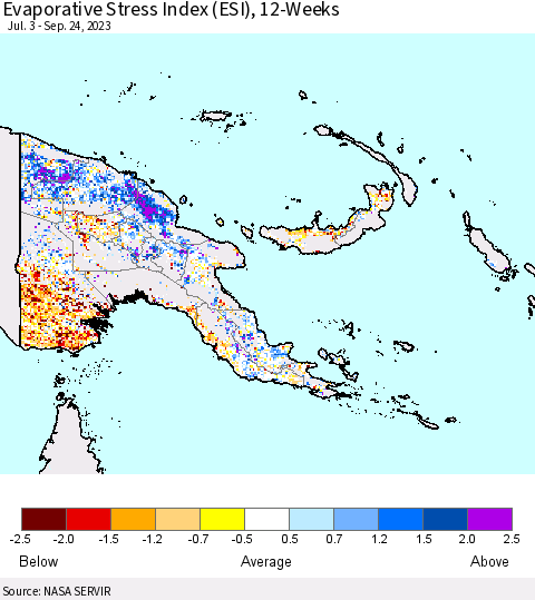 Papua New Guinea Evaporative Stress Index (ESI), 12-Weeks Thematic Map For 9/18/2023 - 9/24/2023