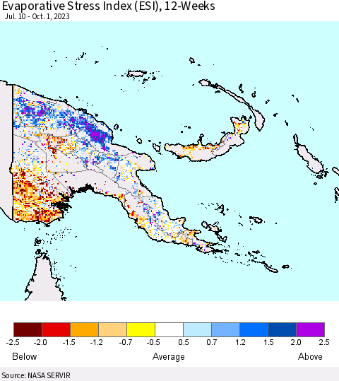 Papua New Guinea Evaporative Stress Index (ESI), 12-Weeks Thematic Map For 9/25/2023 - 10/1/2023