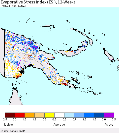 Papua New Guinea Evaporative Stress Index (ESI), 12-Weeks Thematic Map For 10/30/2023 - 11/5/2023