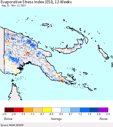 Papua New Guinea Evaporative Stress Index (ESI), 12-Weeks Thematic Map For 11/6/2023 - 11/12/2023