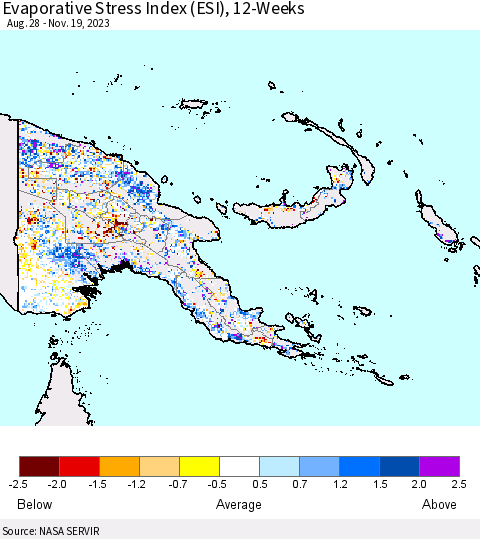 Papua New Guinea Evaporative Stress Index (ESI), 12-Weeks Thematic Map For 11/13/2023 - 11/19/2023