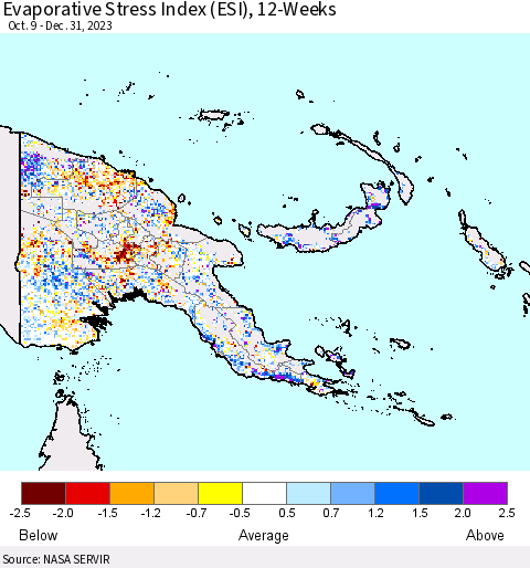Papua New Guinea Evaporative Stress Index (ESI), 12-Weeks Thematic Map For 1/1/2024 - 1/7/2024