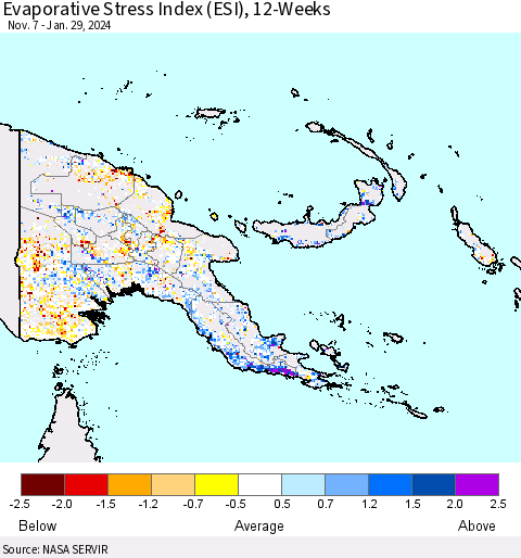 Papua New Guinea Evaporative Stress Index (ESI), 12-Weeks Thematic Map For 1/29/2024 - 2/4/2024