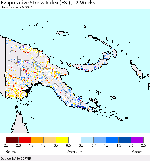Papua New Guinea Evaporative Stress Index (ESI), 12-Weeks Thematic Map For 2/5/2024 - 2/11/2024