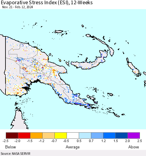 Papua New Guinea Evaporative Stress Index (ESI), 12-Weeks Thematic Map For 2/12/2024 - 2/18/2024
