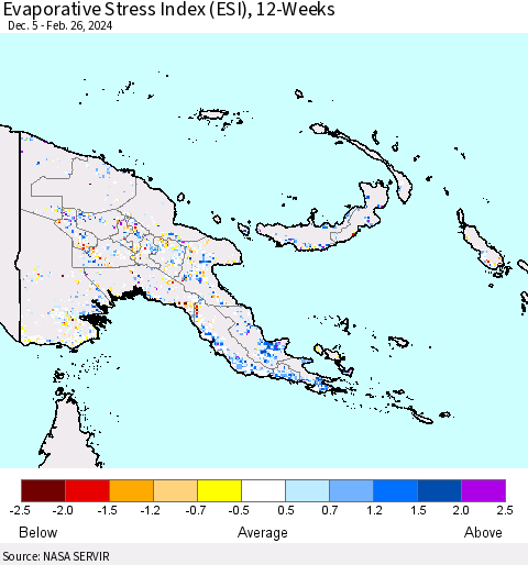 Papua New Guinea Evaporative Stress Index (ESI), 12-Weeks Thematic Map For 2/26/2024 - 3/3/2024