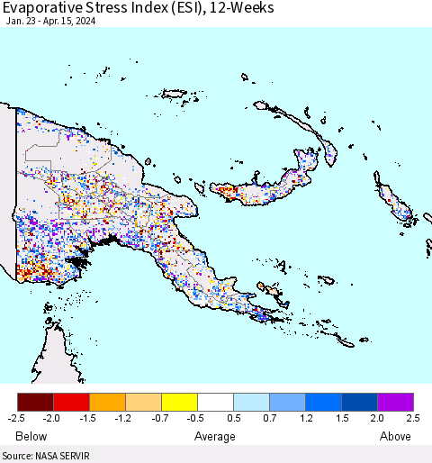 Papua New Guinea Evaporative Stress Index (ESI), 12-Weeks Thematic Map For 4/15/2024 - 4/21/2024