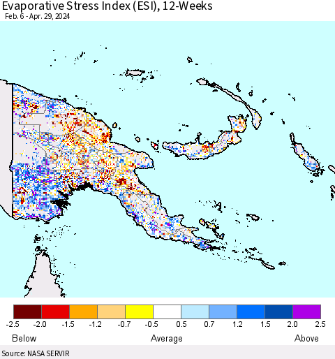 Papua New Guinea Evaporative Stress Index (ESI), 12-Weeks Thematic Map For 4/29/2024 - 5/5/2024