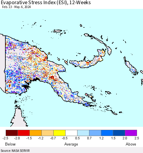 Papua New Guinea Evaporative Stress Index (ESI), 12-Weeks Thematic Map For 5/6/2024 - 5/12/2024